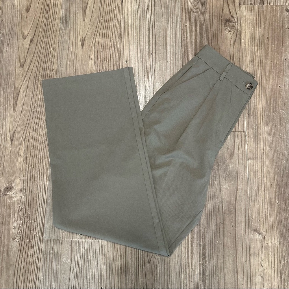 OAK + FORT Army Green Pleated Wide-Leg Trousers